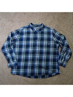 Eddie Bauer Button Up Shirt Mens 2XL Blue Plaid Classic Fit Long Sleeve Flannel